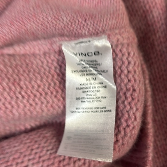 VINCE Cropped 100% Cashmere Mock Neck Sweater Pink Size Medium - Picture 6 of 6
